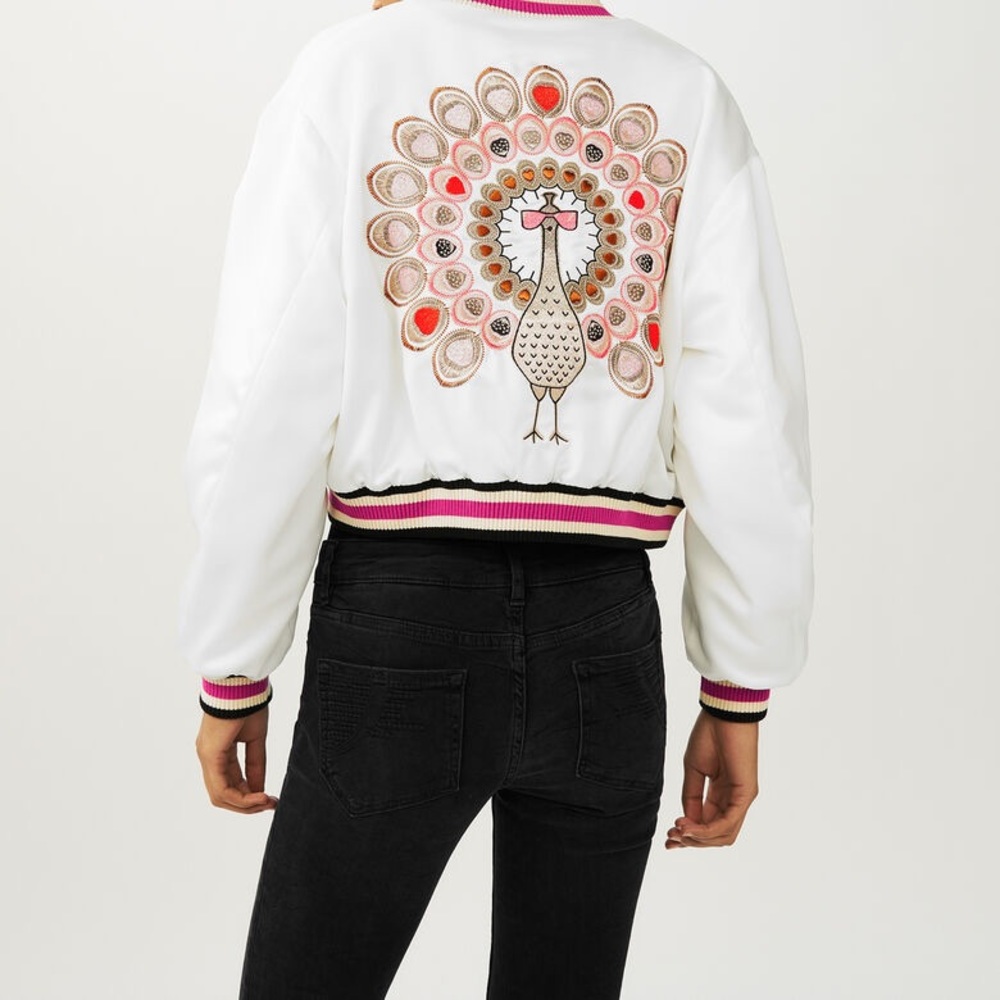 RARE White Poly Bomber Web Patch & Peacock Detail - Picture 3 of 8